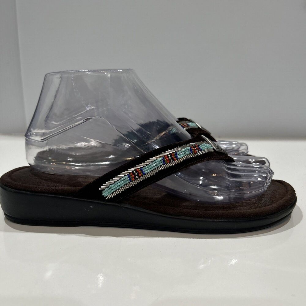 Minnetonka Sandals Thong Flip-Flops Women's 8 Southwest Turquoise Silver Beading